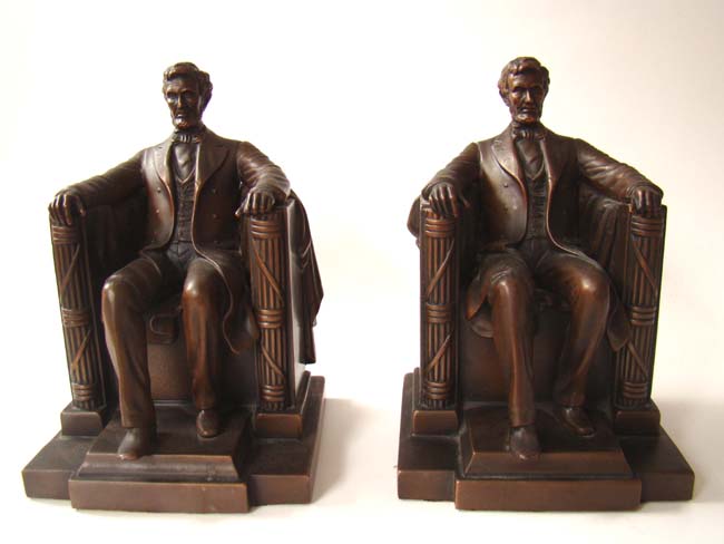 A wonderful pair of "Lincoln in the chair" bookends by Jennings Brothers circa 1925